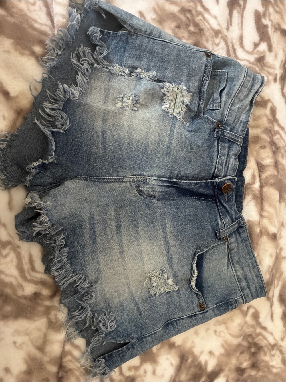 Women's Light Blue Distressed Denim Jean Shorts